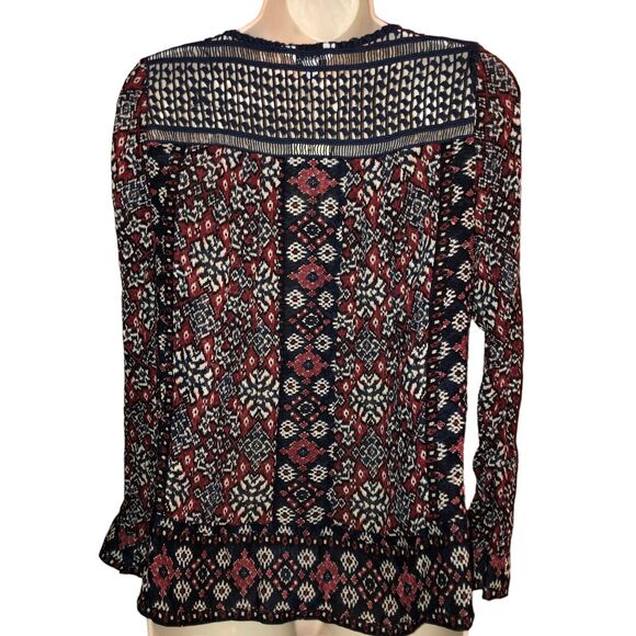 LUCKY BRAND Womens Top BOHO Peasant Navy Crochet Long Sleeve Button Cuff XS - Picture 5 of 8